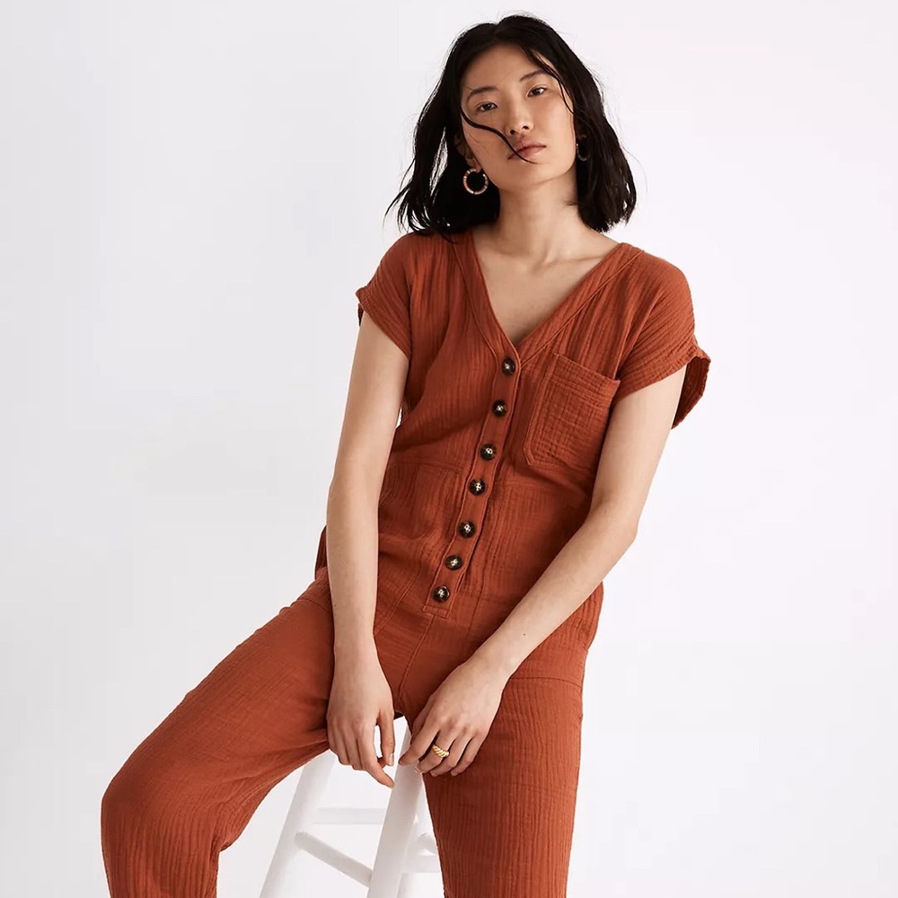Madewell light spun button up jumpsuit size XS